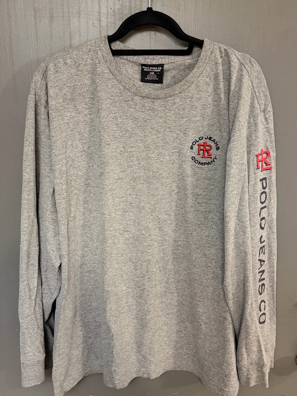 Vintage Polo Jeans Company Men's XL Gray Long-Sleeve Logo Shirt